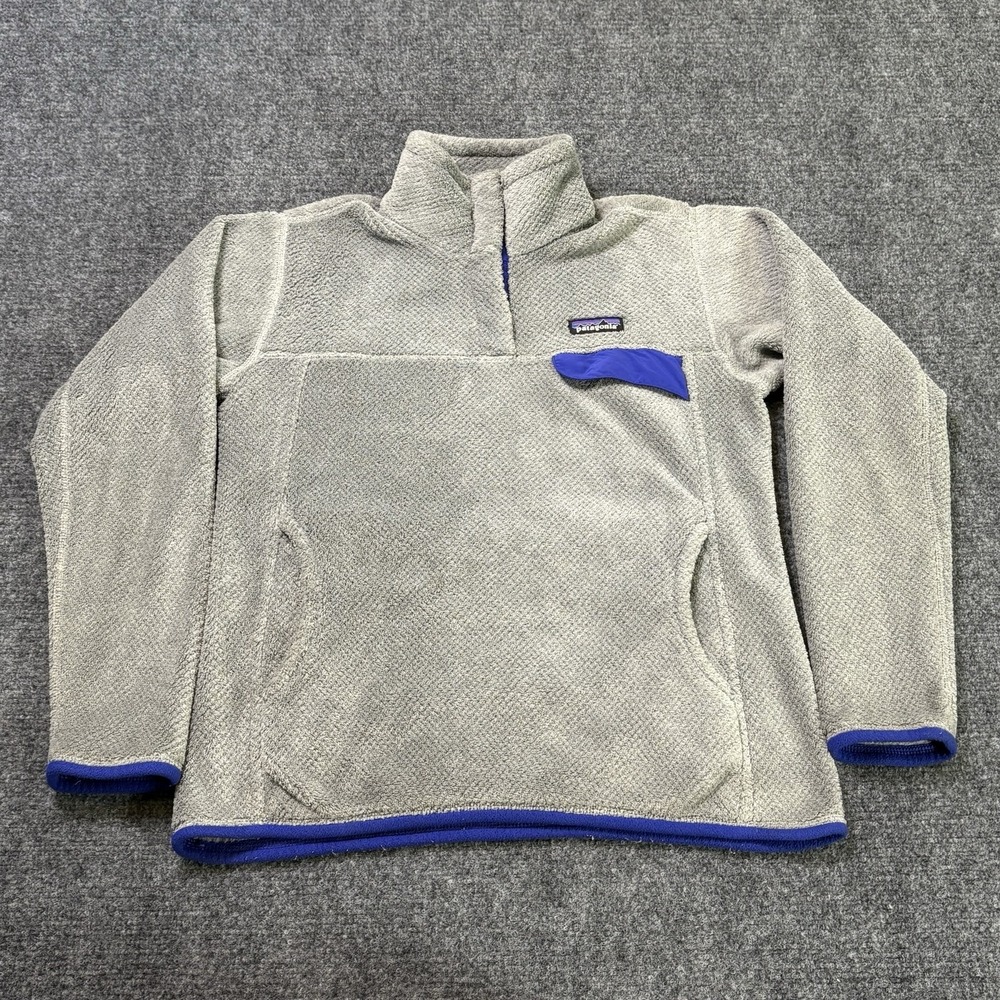 Patagonia ReTool Snap T Pullover Womens Medium Gray Blue Fleece Jacket Hiking